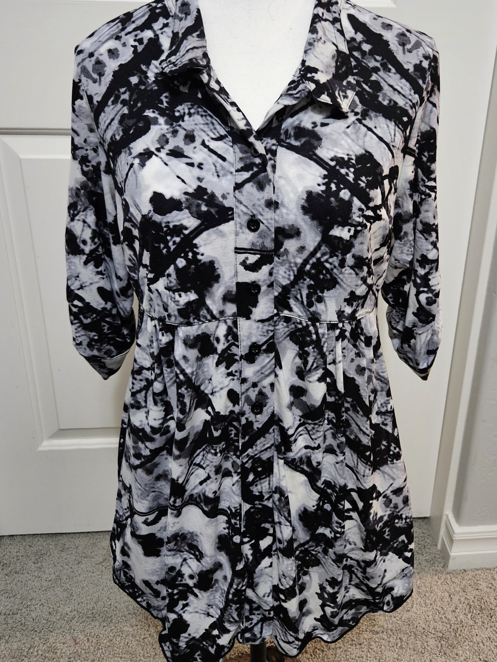 Style & Co. Black and White Abstract Button-Down Shirt